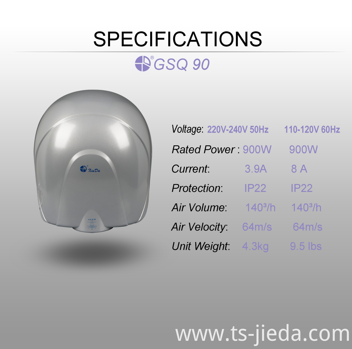 Silver Ordinary hand dryer with plastic shell Silver Ordinary hand dryer with plastic shell